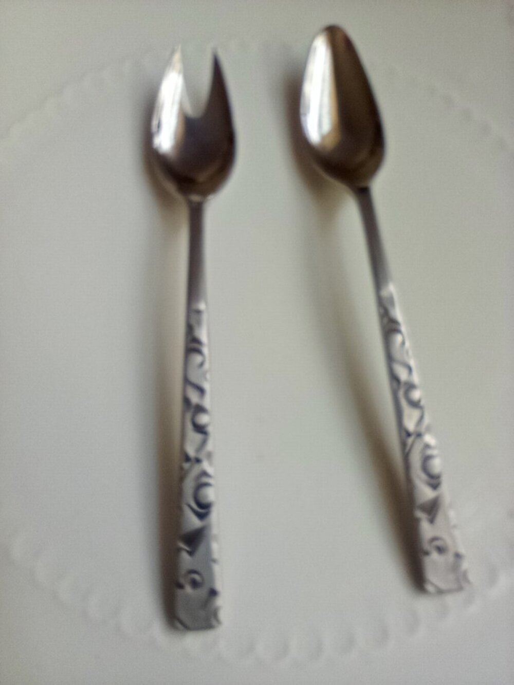 Set: 1847 Roger's Bros. Stainless, Navaho, olive, relish, pickle Spork & Spoon.
